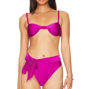 Revolve TulaRosa Pink High Waisted Bikini with Underwire Top